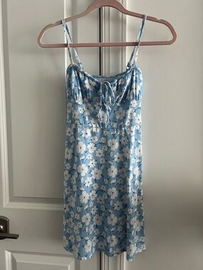 Hollister Light Blue & White Floral Tie-Front Dress